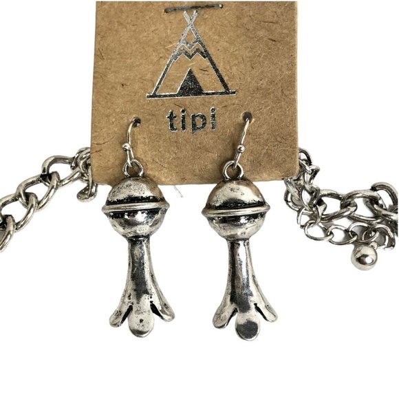 Southwestern Faux Turquoise Squash Blossom Statement Necklace & Earrings NEW - Picture 3 of 8